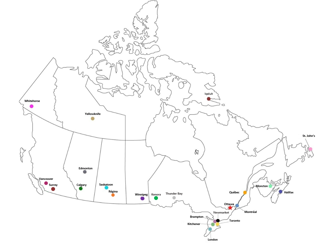 Carte du Canada des emplacements du SPPC